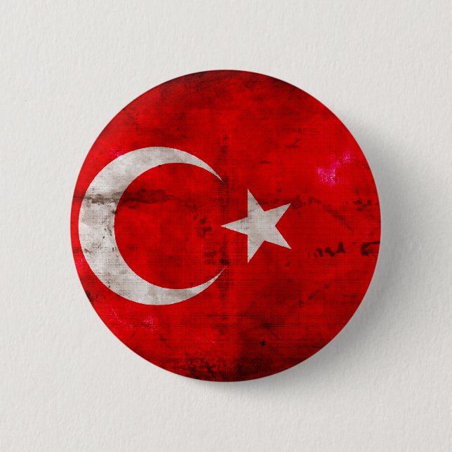 Chapa Redonda De 5 Cm Bandera resistida de Turquía (Anverso)