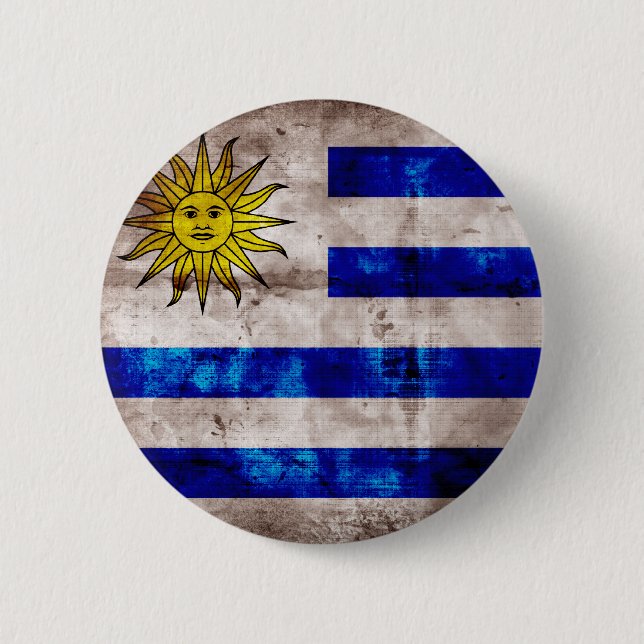 Chapa Redonda De 5 Cm Bandera resistida de Uruguay (Anverso)