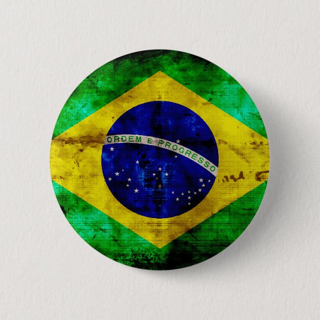 Chapa Redonda De 5 Cm Bandera resistida del Brasil (Anverso)
