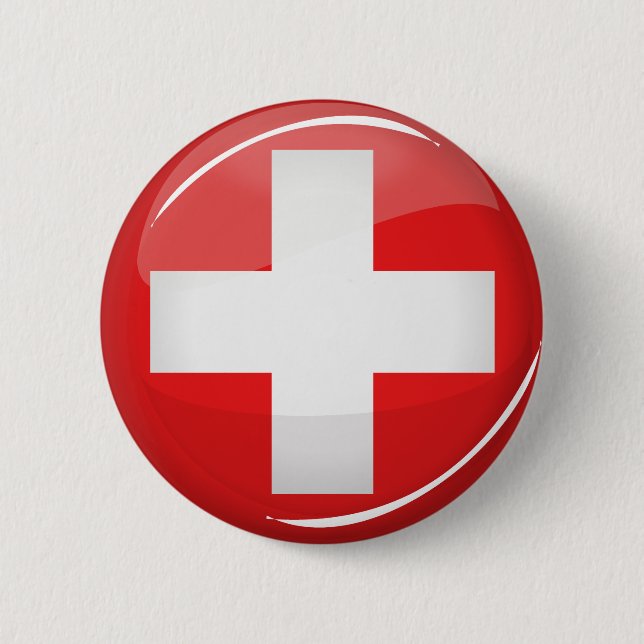 Chapa Redonda De 5 Cm Bandera suiza redonda brillante (Anverso)