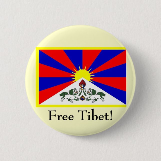 Chapa Redonda De 5 Cm ¡Bandera tibetana - Tíbet libre! (Anverso)