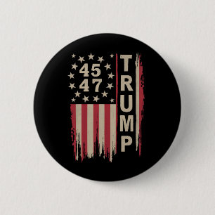 Chapa Redonda De 5 Cm Bandera Trump 45 47 Vintage Retro América EEUU