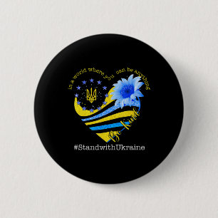 Chapa Redonda De 5 Cm Bandera ucraniana del corazón del girasol, sea ama