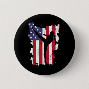 Chapa Redonda De 5 Cm Bandera Vintage 4 De Julio Usa Kickboxing Mujeres