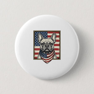 Chapa Redonda De 5 Cm Bandera vintage patriótica de Bulldog Francés