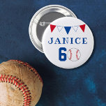 Chapa Redonda De 5 Cm Banderas de Bunting Ball Ball de Béisbol<br><div class="desc">Banderas de Bunting Flags de bolas de béisbol botón de cumpleaños número 60. El diseño tiene banderas de béisbol y de racimo en tonos rojos,  blancos y azules. Añade tu nombre.</div>