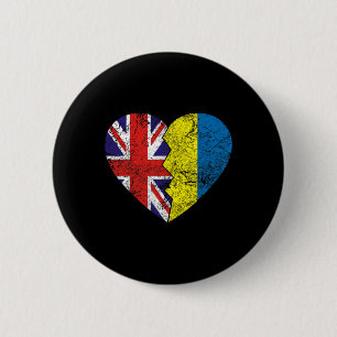 Chapa Redonda De 5 Cm Banderas ucranianas británicas corazón Reino Unido