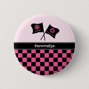 Chapa Redonda De 5 Cm Banderas y nombres de Carreras de cheques rosados