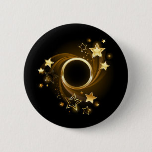 Chapa Redonda De 5 Cm Banner redondo con estrellas de oro en negro