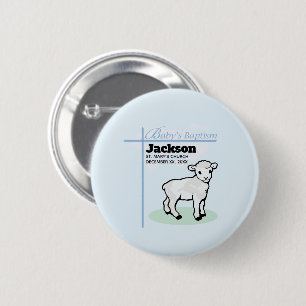 Chapa Redonda De 5 Cm Baptism Blue Boy Lamb, Personalizable