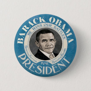 Chapa Redonda De 5 Cm Barack Obama azul gana nuestras batallas