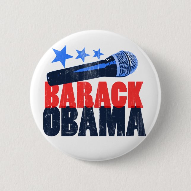 Chapa Redonda De 5 Cm Barack Obama Mic (Anverso)