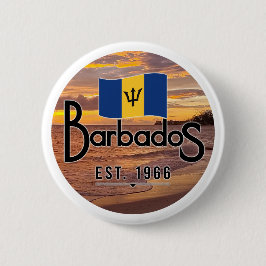 Chapa Redonda De 5 Cm "Barbados Este. Atardecer De 1966 Con Bandera De B