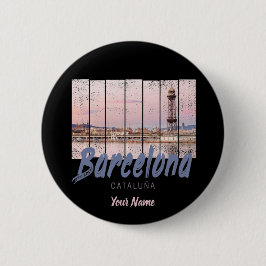 Chapa Redonda De 5 Cm Barcelona Catalonia sunset Skyline España vintage
