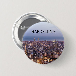 Chapa Redonda De 5 Cm Barcelona Cataluña Sunset Skyline España Cityscape