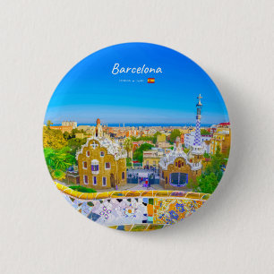 Chapa Redonda De 5 Cm Barcelona, España - Parque Güell Mosaico Gaudí