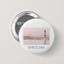 Chapa Redonda De 5 Cm Barcelona Skyline Sunset Catalanonia Spain