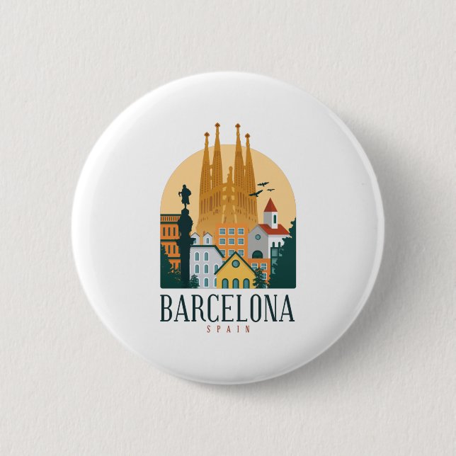 Chapa Redonda De 5 Cm BarcelonaSkyline (Anverso)