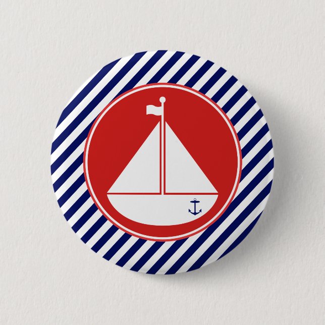 Chapa Redonda De 5 Cm Barco de vela azul y rojo (Anverso)