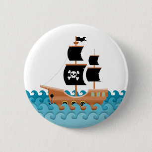 Chapa Redonda De 5 Cm Barco pirata