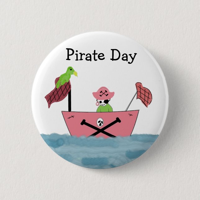 Chapa Redonda De 5 Cm Barco pirata rosa (Anverso)