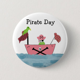 Chapa Redonda De 5 Cm Barco pirata rosa
