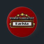 Chapa Redonda De 5 Cm Barista más grande del mundo<br><div class="desc">El camisetas, la ropa y los regalos más grandes de Barista del mundo son regalos ideales del reconocimiento del trabajo del empleo además de los regalos para todas las ocasiones. Este diseño único de la carpa muestra el empleo y la profesión rodeados por las luces de neón y las estrellas....</div>