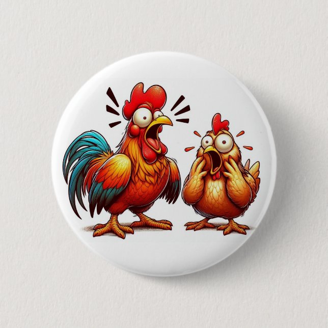 Chapa Redonda De 5 Cm "Barnyard Sparring Chickens" Match Button (Anverso)