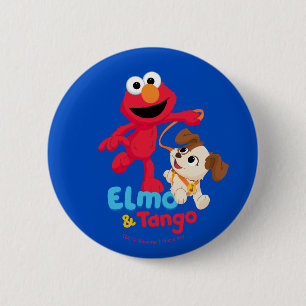 Chapa Redonda De 5 Cm Barrio Sésamo Ejecución de Elmo y Tango
