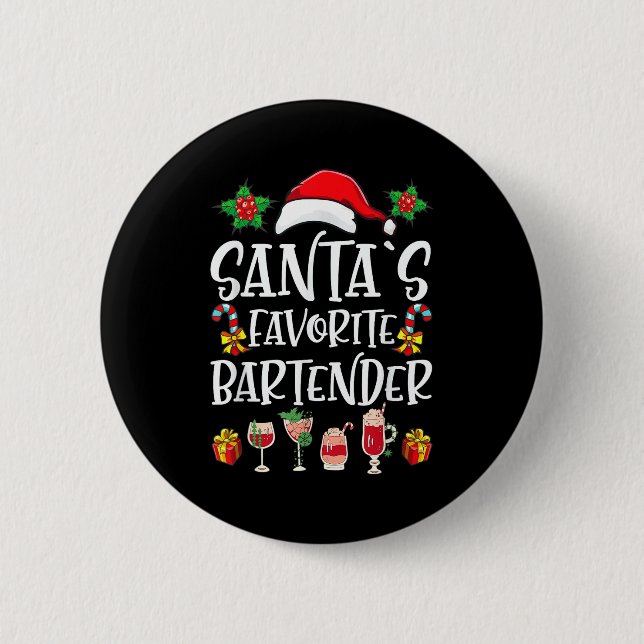 Chapa Redonda De 5 Cm Bartender Xmas Gift Santa's Favorite Bartender Chr (Anverso)