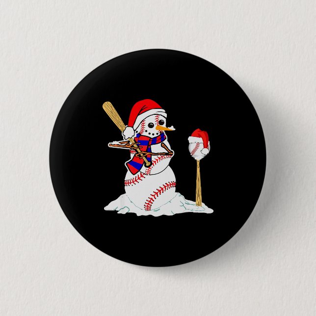 Chapa Redonda De 5 Cm Baseball Christmas Snowman Playing Baseball  (Anverso)