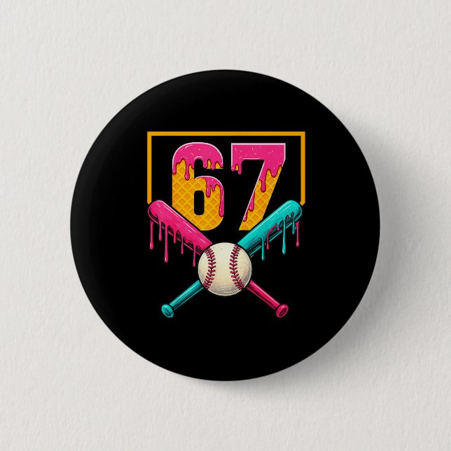 Chapa Redonda De 5 Cm Baseball Ice Cream Drip Number 67 Player 67th Birt (Anverso)
