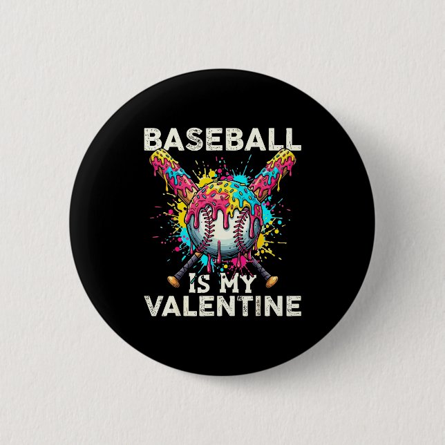 Chapa Redonda De 5 Cm Baseball Is My Valentine Ice Cream Drip Crossed Ba (Anverso)