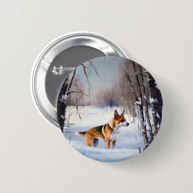 Chapa Redonda De 5 Cm Basenji deja que nieve Navidades (Anverso y reverso)