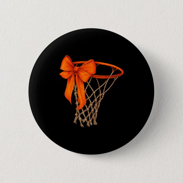 Chapa Redonda De 5 Cm Basketball Hoop With Bow Cute Basketball Aesthetic (Anverso)