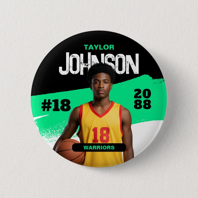 Chapa Redonda De 5 Cm Basketball Player Senior Night Custom Photo Sports (Anverso)