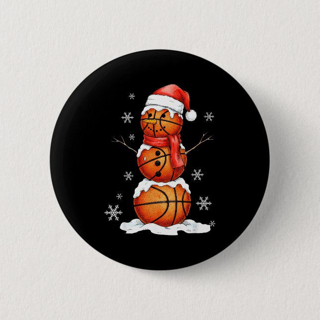 Chapa Redonda De 5 Cm Basketball Snowman Christmas Holiday Srts Xmas Paj (Anverso)