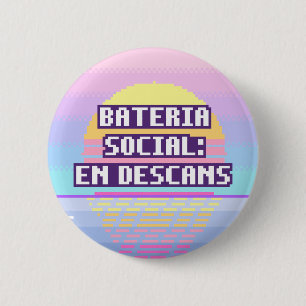 Chapa Redonda De 5 Cm Batería Social: En Descanso Pixel Button