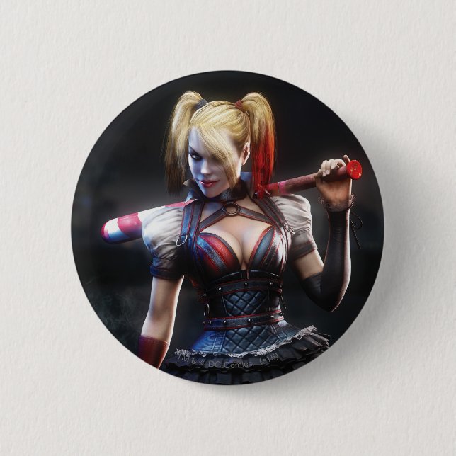 Chapa Redonda De 5 Cm Batman Arkham Knight | Harley Quinn con murciélago (Anverso)