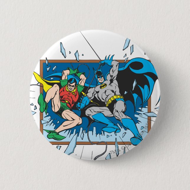 Chapa Redonda De 5 Cm Batman y Robin Shatter Window (Anverso)