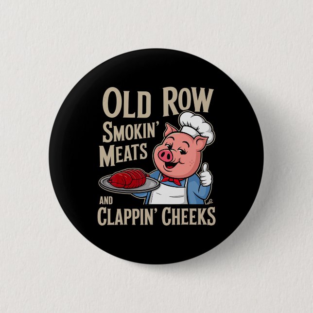 Chapa Redonda De 5 Cm Bbq Old Row Smoking Meats And Clappin Cheeks  (Anverso)