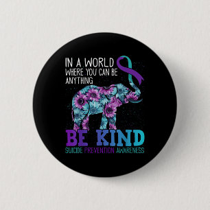 Chapa Redonda De 5 Cm Be Kind Elephant Cinta púrpura Verde azulada de gi
