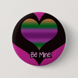 Chapa Redonda De 5 Cm Be Mine Valentine Purple Stripe Heart