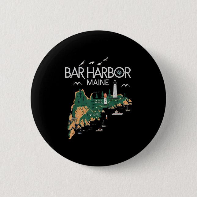 Chapa Redonda De 5 Cm Beach Lighthouse Bar Harbour Maine (Anverso)