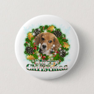 Chapa Redonda De 5 Cm Beagle de las Felices Navidad