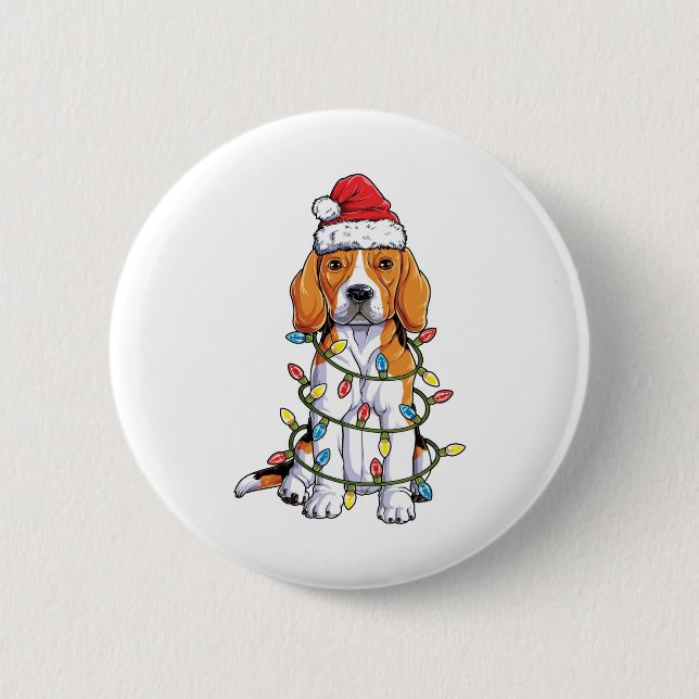 Chapa Redonda De 5 Cm Beagle Navidades Shirt Santa Hat Xmas árbol de luz (Anverso)