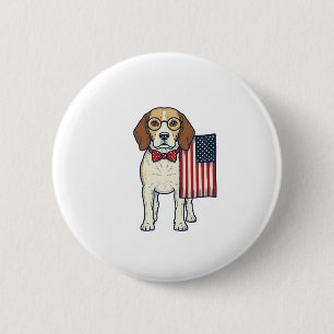 Chapa Redonda De 5 Cm Beagle Patriótico con Bandera Arte Vectorial Vinta