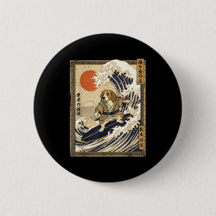 Chapa Redonda De 5 Cm Beagle surf japonés kanagawa ola divertido samurai