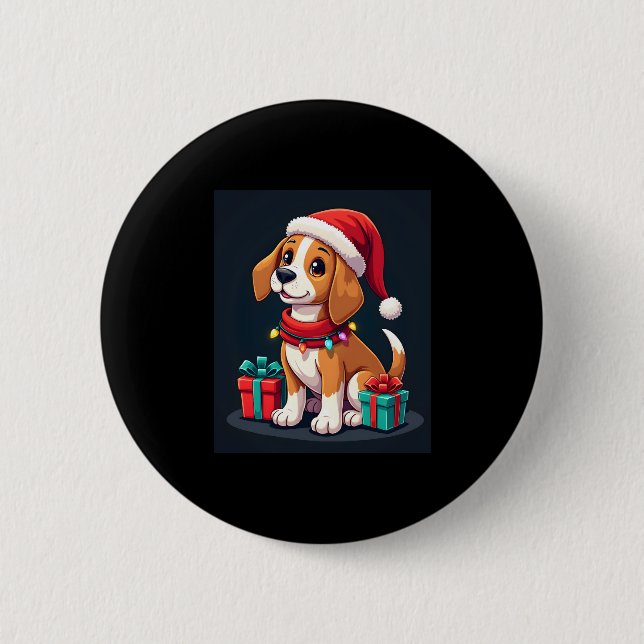 Chapa Redonda De 5 Cm Beagle Xmas Encendiendo A Navidades De Perro De Sa (Anverso)
