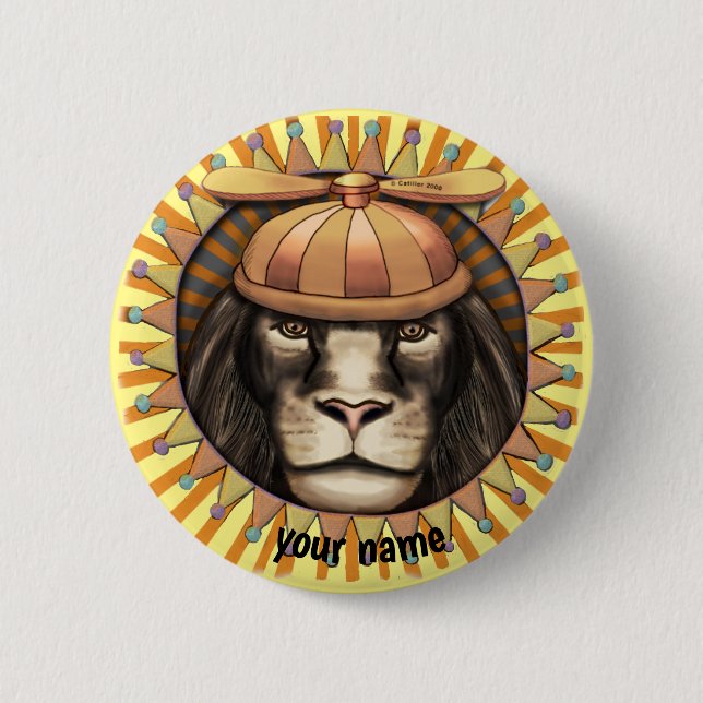 Chapa Redonda De 5 Cm Beanie Lion (Anverso)